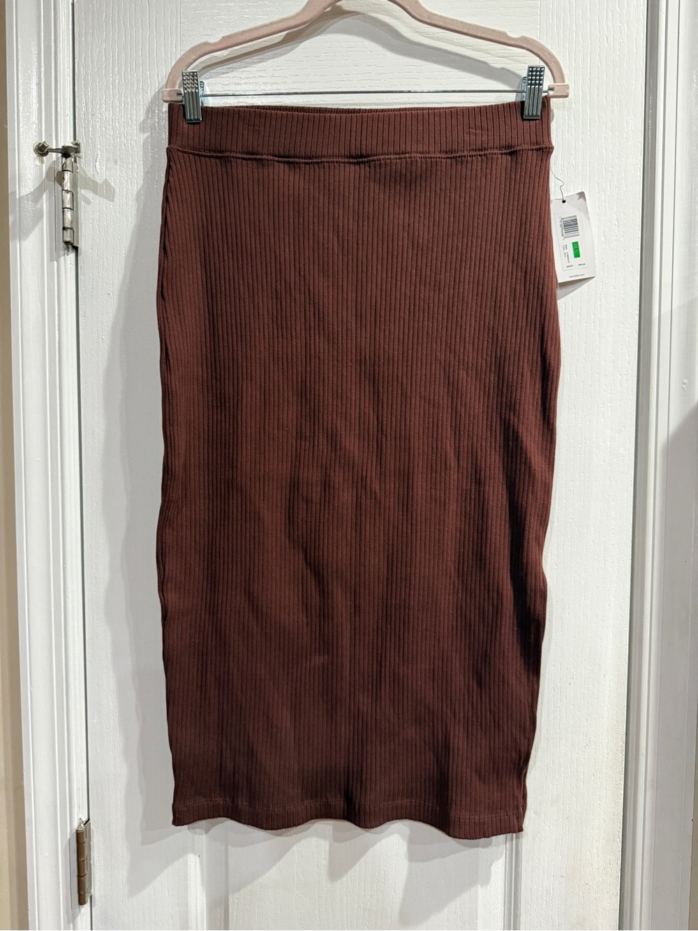 Calvin Klein Ribbed Pencil Skirt in Chocolate Brown